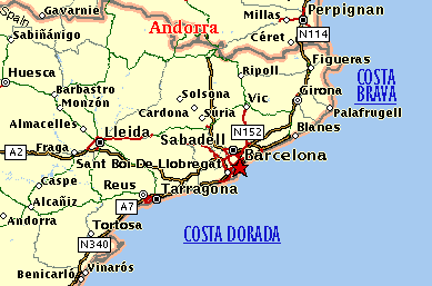 Kart over Costa Brava og Costa Dorada