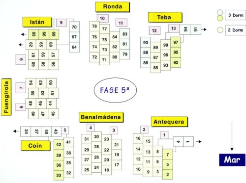 Costalita - Generalplan for fase 5. Farge og nummer korresponderer til prislisten nedenfor.